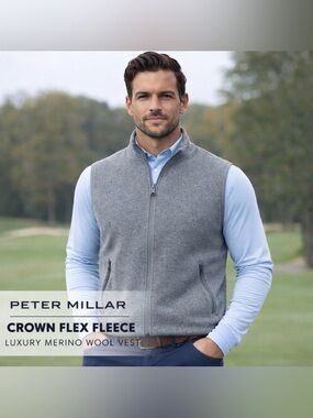Peter Millar Crown Flex Fleece Merino Wool Vest Gray Mens XL Golf Luxury NWOT